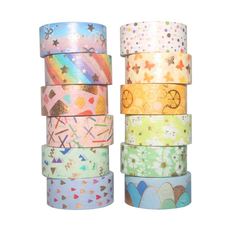 YUBBAEX Floral Gold Washi Tape Set VSCO Foil Masking Tape Decorative for Arts, DIY Crafts, Journal Supplies, Planners, Scrapbook, Card/Gift Wrapping -15mm- (Spring 12 Rolls) - Image 1